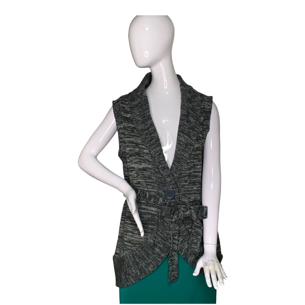 Covington Sleeveless Sweater Cardigan Vest Tie Belt Marled Gray Size XL